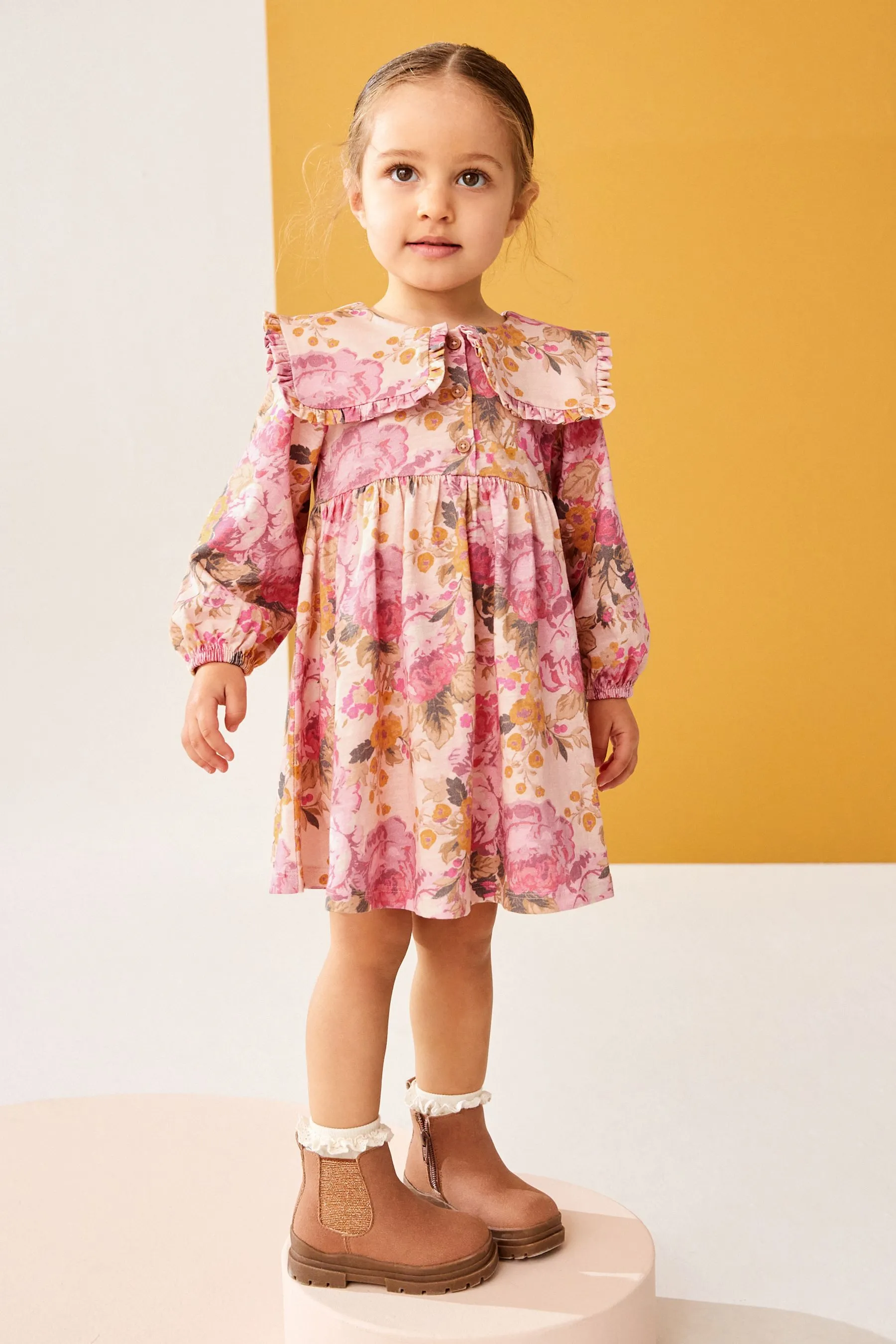 100% Cotton Long Sleeve Collar Dress (3mths-7yrs)    