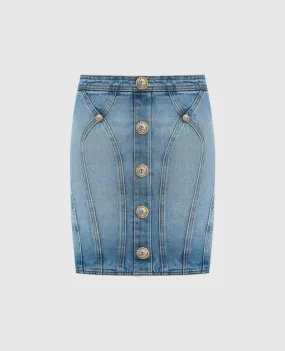 Balmain Minigonna in denim blu con effetto sfrangiato DF1LBA22DE53