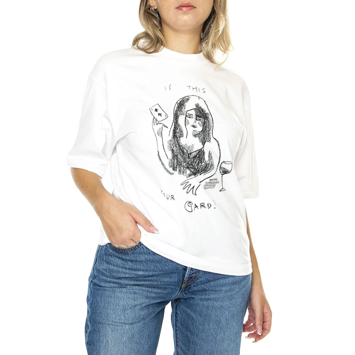 CARHARTT WIP W' S/S Pepe Card T-Shirt White / Black - Maglietta Girocollo Donna Bianca    