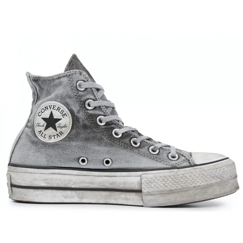 Converse Ctas Hi Lift Canvas Ltd Tela Platform Eff. Usato Grigio Donna