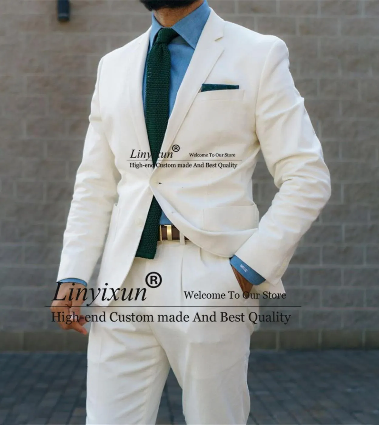 Fashion White Daily Mens Suits Slim Fit Wedding Groom Tuxedo Business Blazer Groomsmen 2 Piece Jacket Pants Set Terno Ma