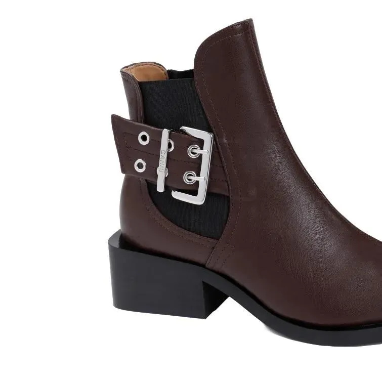 GANNI Feminine Buckle Chelsea Boots Brown 