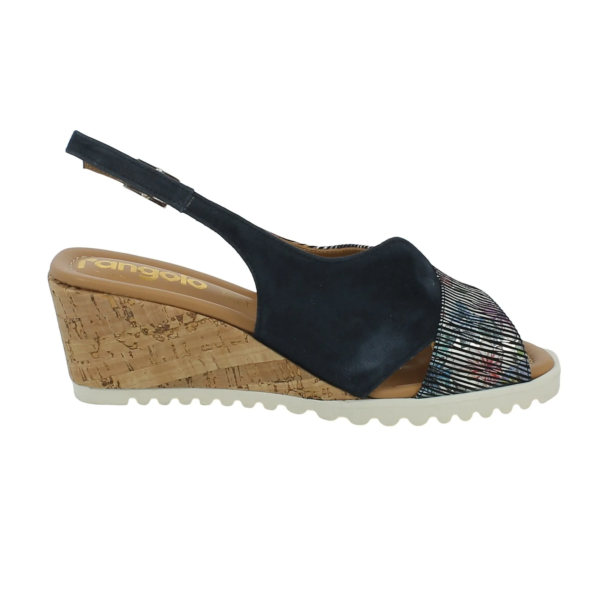 L'Angolo  Sandalo blu con slingback e zeppa in sughero 