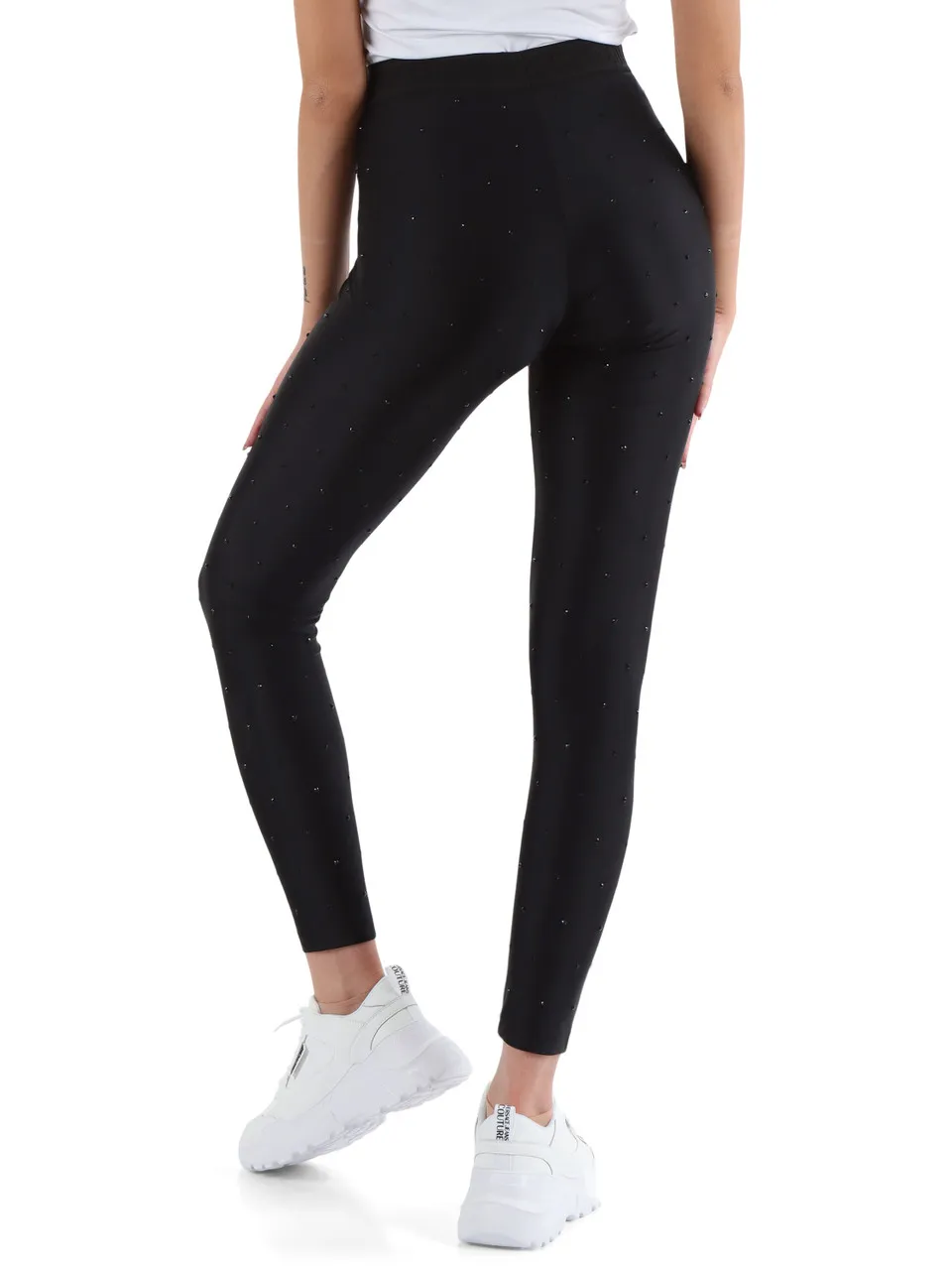Leggings in lycra con strass applicati