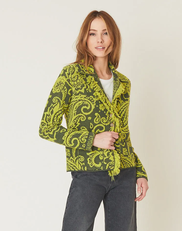 Manila Grace Fringed Knit Jacket / Green