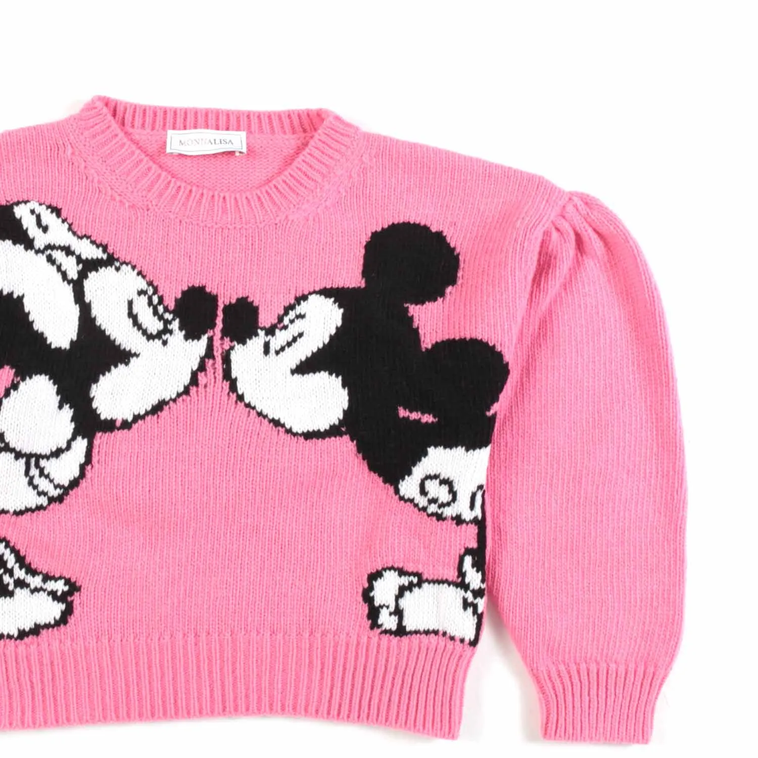 Pullover Cropped Fucsia Con Minnie E Topolino