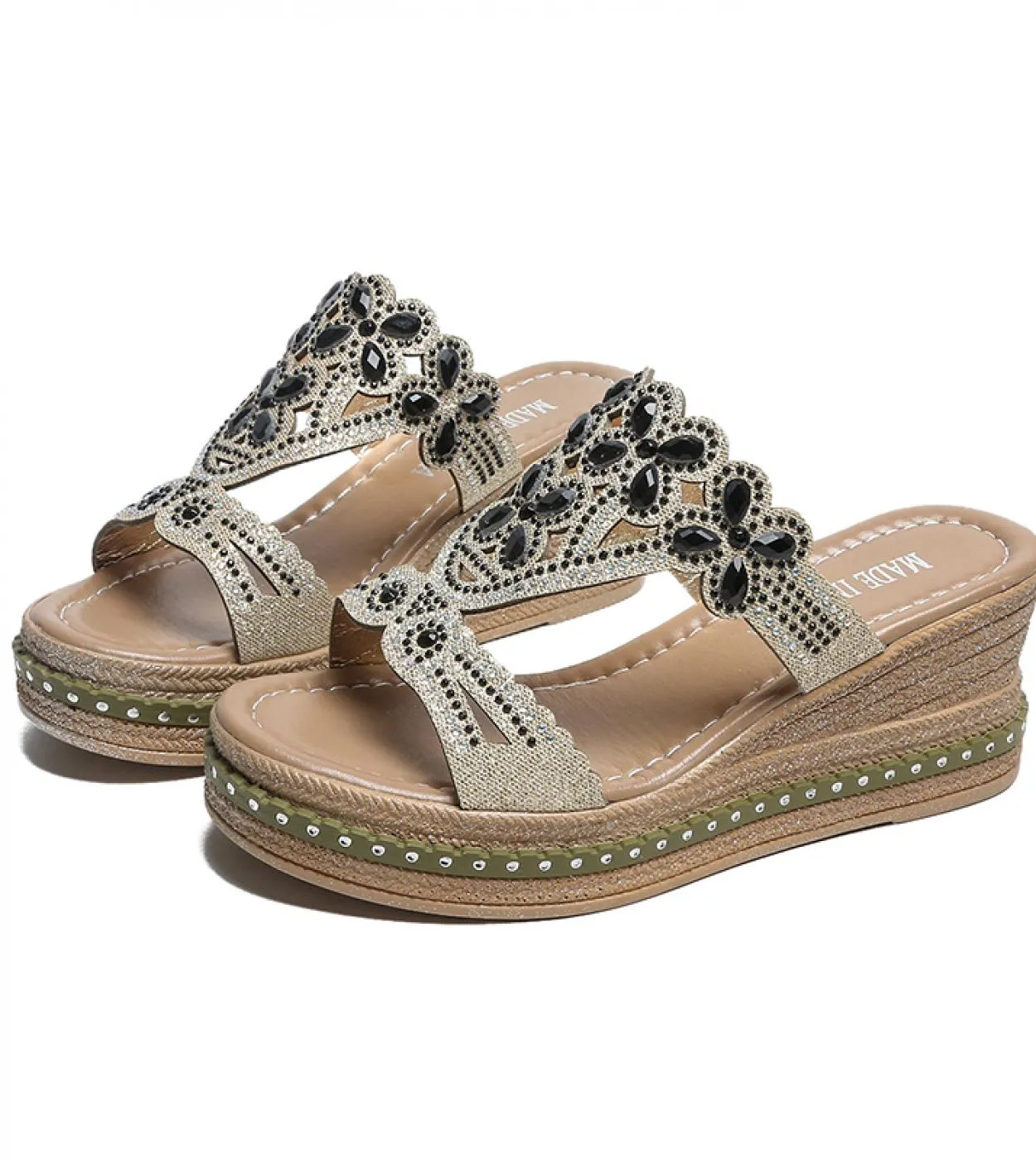 Sandali alla moda Donna 2022 Pantofole Boho da donna Sandali a pantofola da donna Pantofole estive in cristallo Sandali piatti a