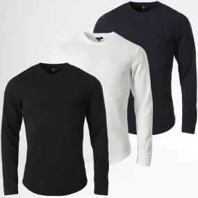 Set di 3 camicie a maniche lunghe testurizzate Waffle 0400 0552 0557 Bianco Nero Blu Navy