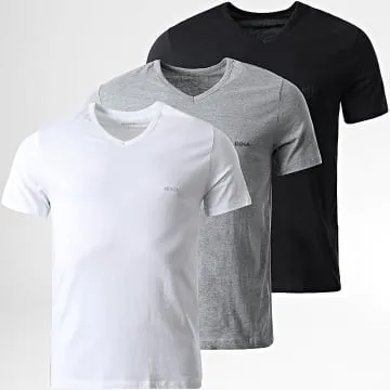 Set di 3 camicie classiche con scollo a V 50475285 Bianco nero grigio erica