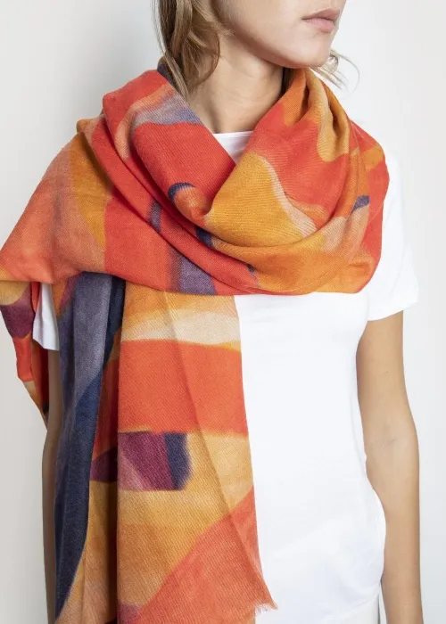 Stola in cashmere dipinto tramonto