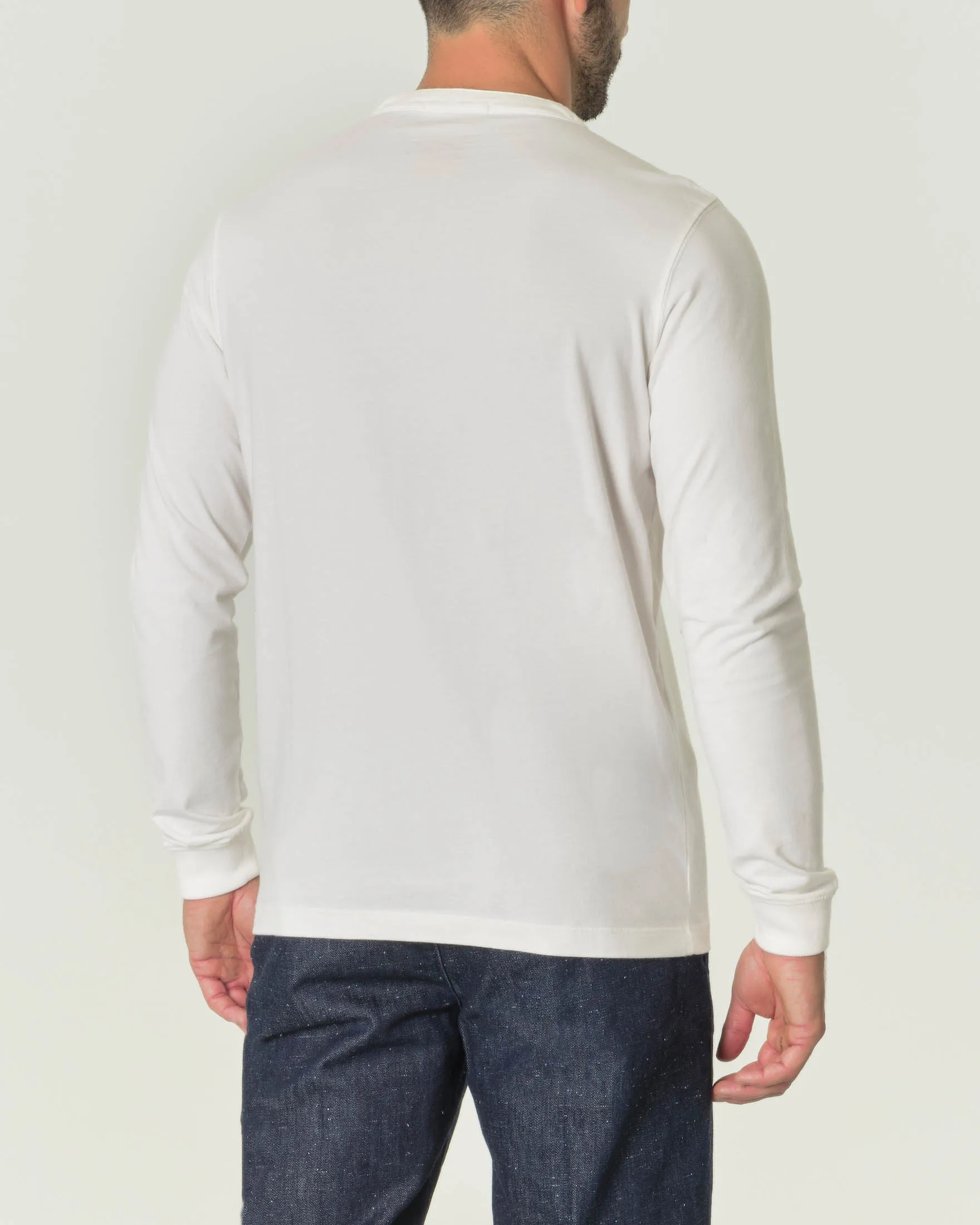 T-shirt serafino bianca a manica lunga in pima cotton