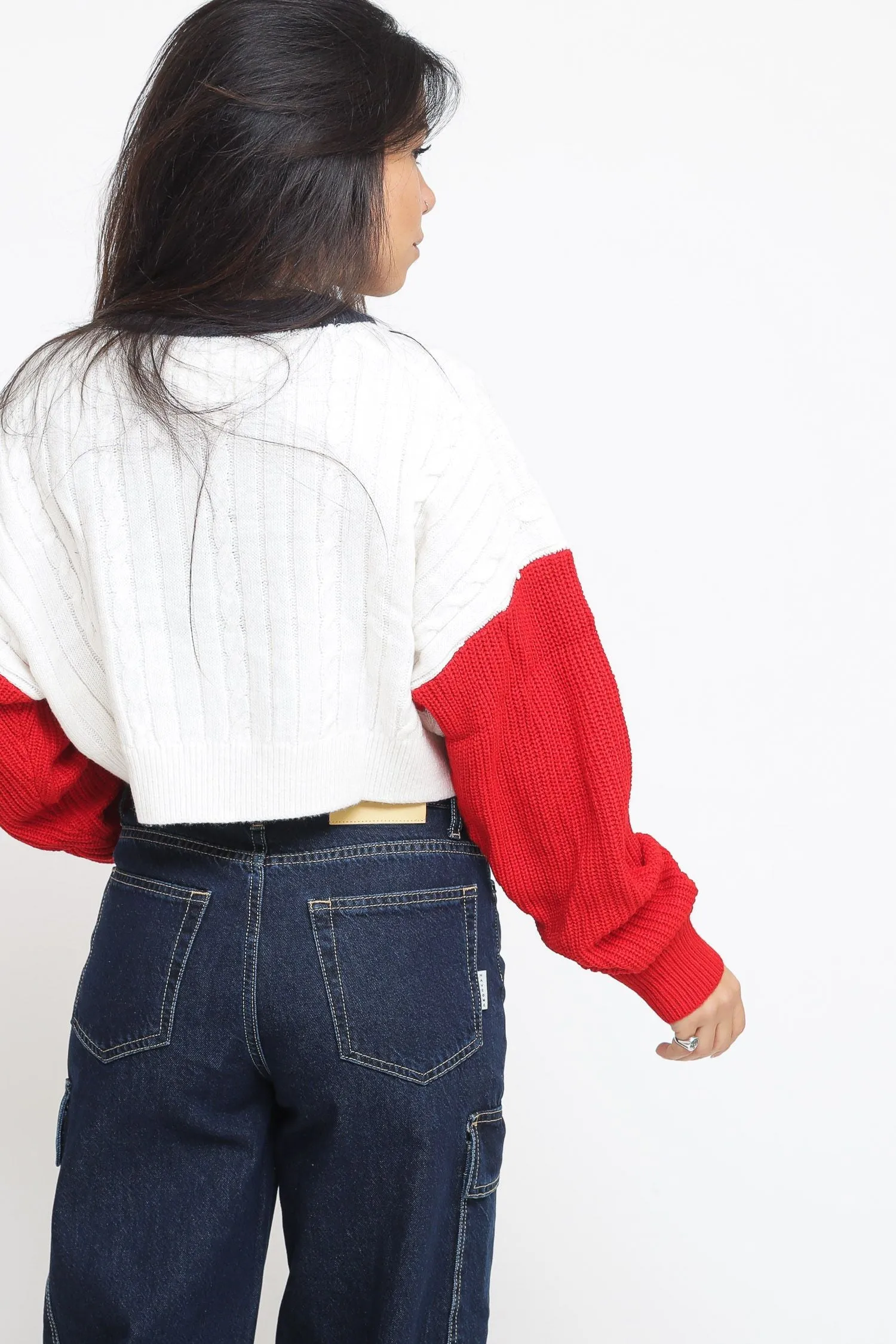Tjw Rlxd Crop Archive Sweater - Deep Crimson Multi
