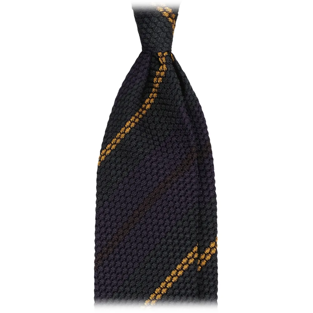 Viola Milano - Cravatta Grenadine a 3 Pieghe Artisan Stripe - Navy Verde - Handmade in Italy - Luxury Exclusive Collection