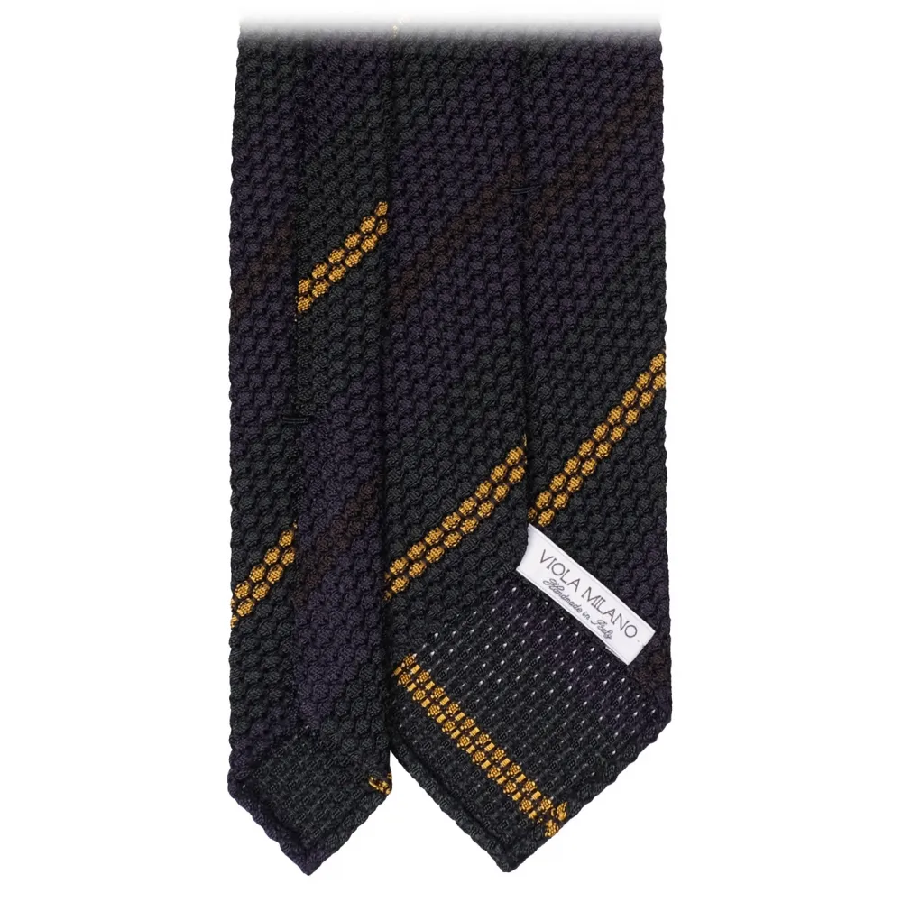 Viola Milano - Cravatta Grenadine a 3 Pieghe Artisan Stripe - Navy Verde - Handmade in Italy - Luxury Exclusive Collection