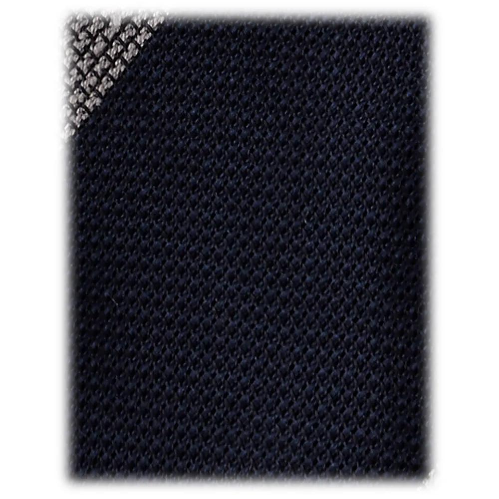 Viola Milano - Cravatta in Granatina/Shantung Tessuta a Righe - Navy/Grigio - Handmade in Italy - Luxury Exclusive Collection