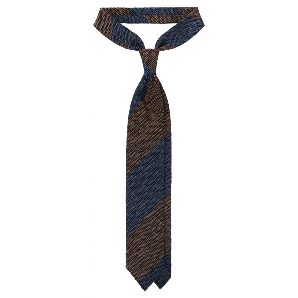 Viola Milano - Cravatta in Granatina/Shantung Tessuta a Righe - Navy/Marrone - Handmade in Italy - Luxury Exclusive Collection