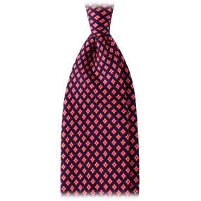 Viola Milano - Cravatta in Seta con Motivo Artigianale - Navy/Rosso - Handmade in Italy - Luxury Exclusive Collection