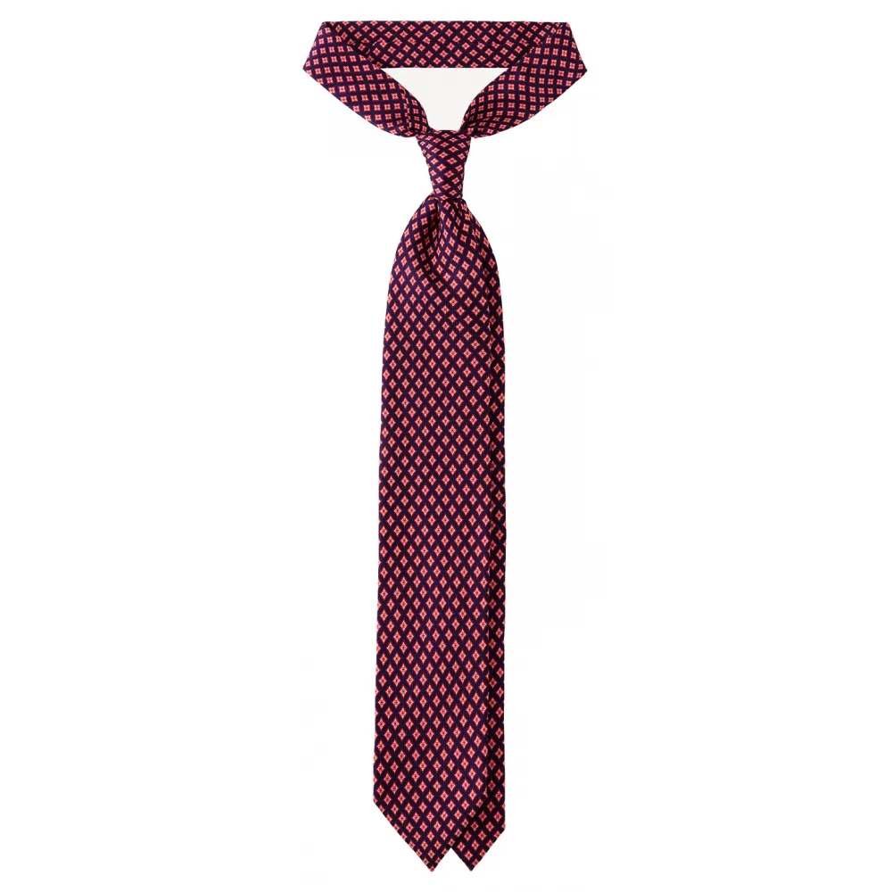 Viola Milano - Cravatta in Seta con Motivo Artigianale - Navy/Rosso - Handmade in Italy - Luxury Exclusive Collection