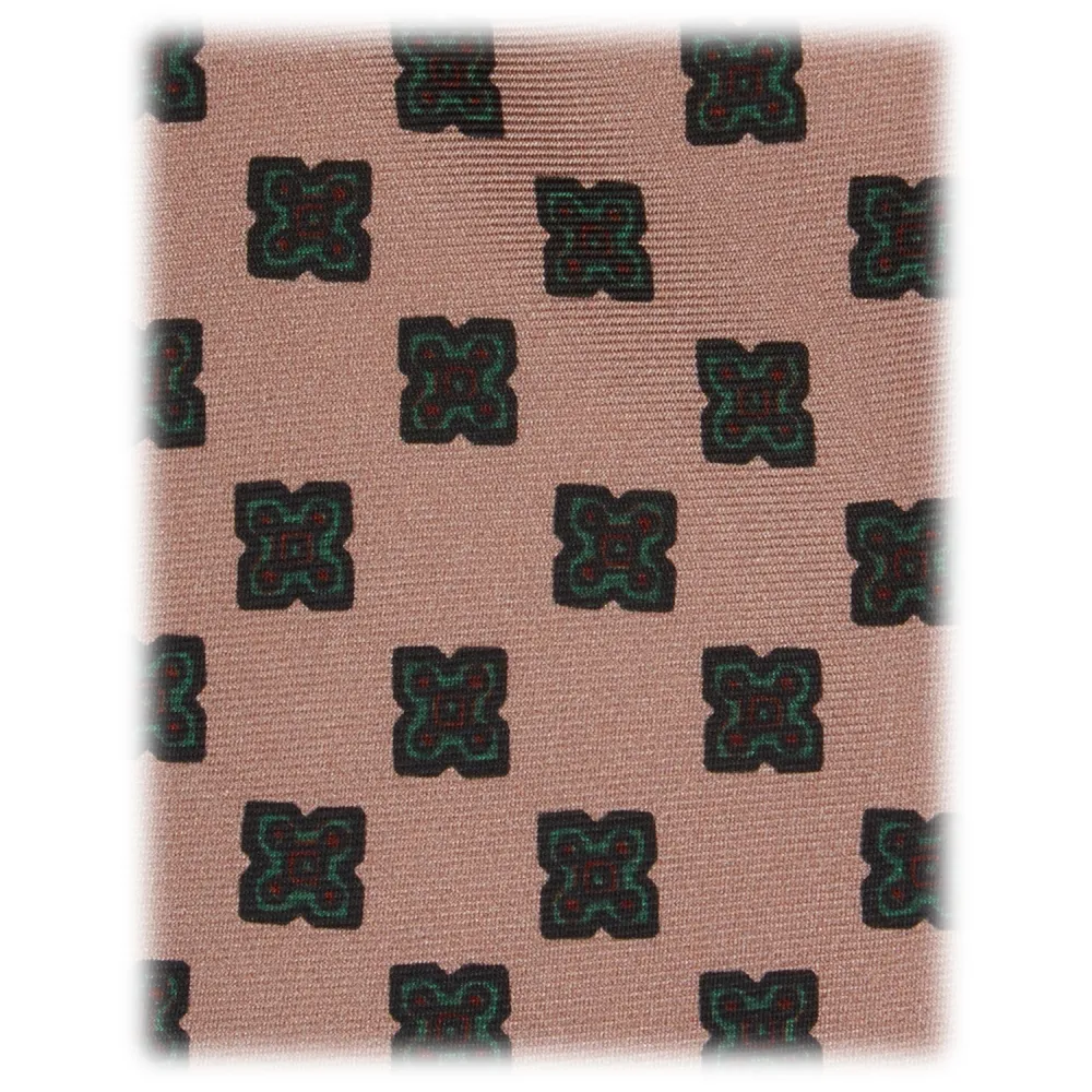 Viola Milano - Cravatta in Seta con Motivo Floreale - Sabbia - Handmade in Italy - Luxury Exclusive Collection