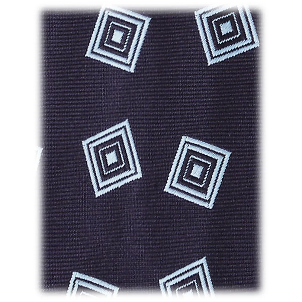 Viola Milano - Cravatta in Seta Intrecciata con Motivo a Rombi - Navy/Mare - Handmade in Italy - Luxury Exclusive Collection