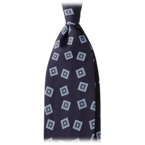 Viola Milano - Cravatta in Seta Intrecciata con Motivo a Rombi - Navy/Mare - Handmade in Italy - Luxury Exclusive Collection