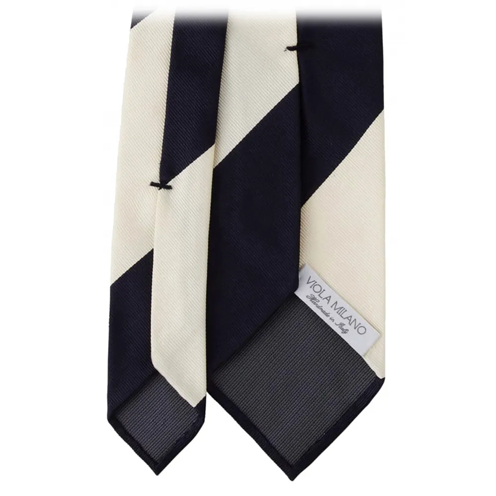 Viola Milano - Cravatta in Tessuto Jacquard di Seta a Righe - Navy/Avorio - Handmade in Italy - Luxury Exclusive Collection