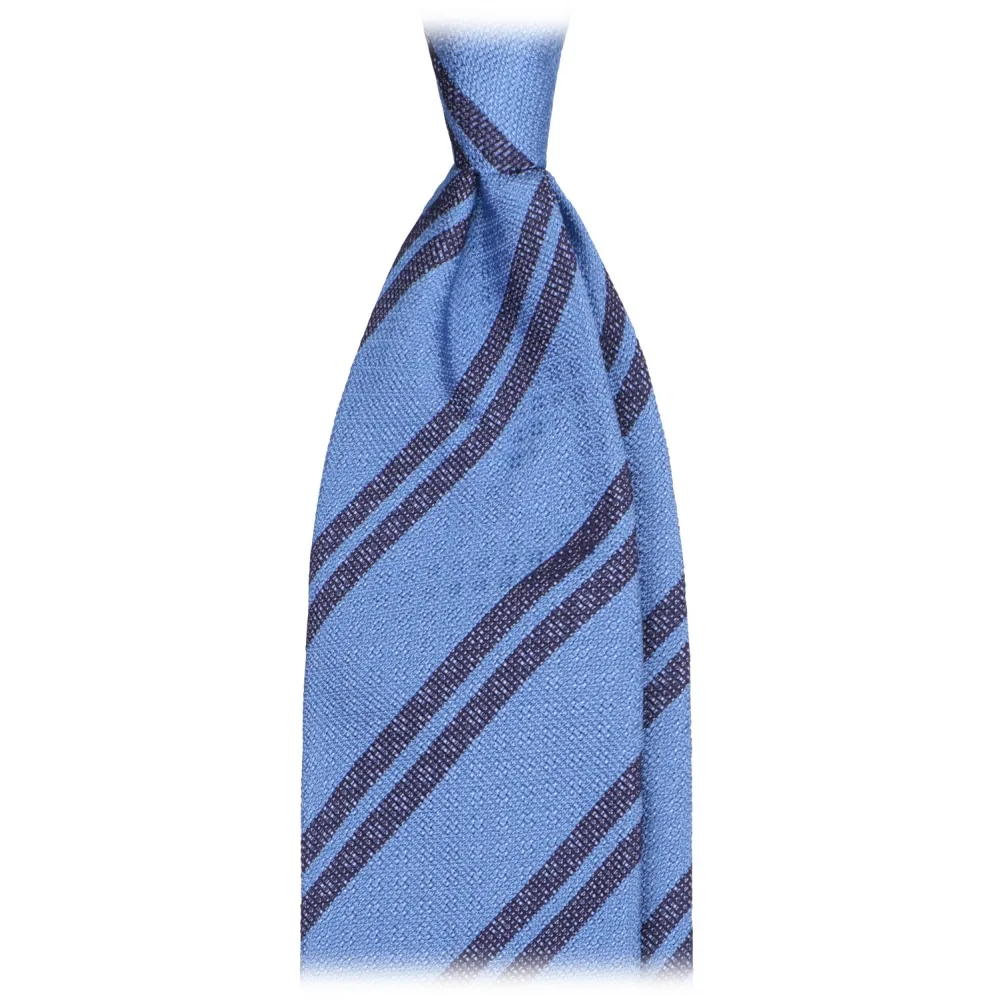Viola Milano - Fina Stripe Cravatta 3 Pieghe Grenadine - Mescalore Blu - Handmade in Italy - Luxury Exclusive Collection